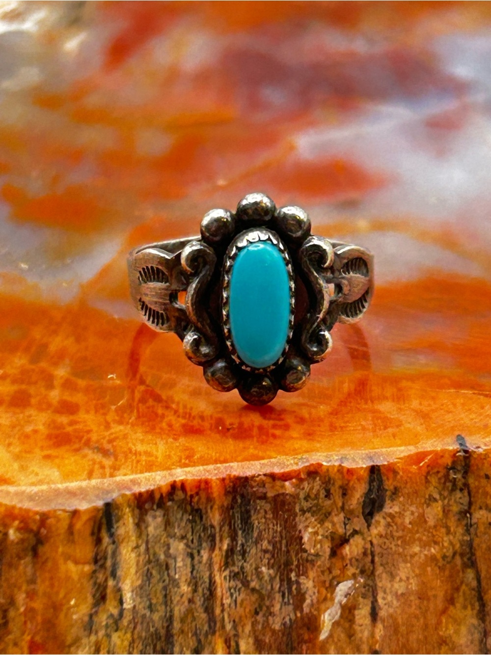 Southwest Sterling Silver Turquoise Pinky Ring - Size 1.5